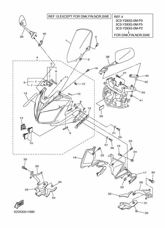 Yamaha 3C3-2836L-00 Panel, Inner 2 — shown on the Cowling 1 parts diagram