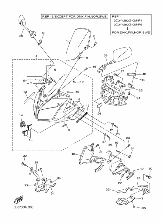 Yamaha 3C3-Y283G-0M-P4 Body, Front Upper 1 — shown on the Cowling 1 parts diagram