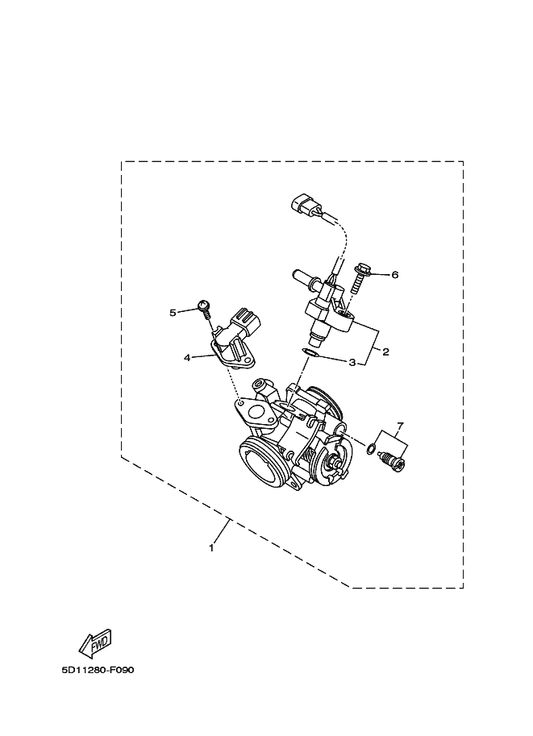 Yamaha 1S4-13770-00 . Injector Assy — shown on the Intake 2 parts diagram