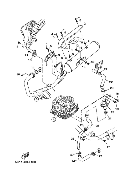 Yamaha 9581M-08020 Bolt, Flange — shown on the Exhaust parts diagram