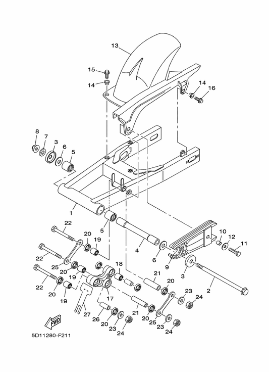 Yamaha 90387-12047 Collar — shown on the Rear Arm parts diagram