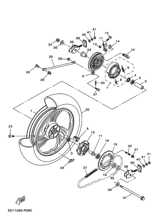 Yamaha 9290M-08600 Washer — shown on the Rear Wheel parts diagram