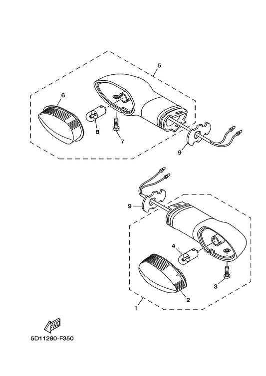 Yamaha 5D1-H3320-00 Front Flasher Light Assy 2 — shown on the Flasher Light parts diagram