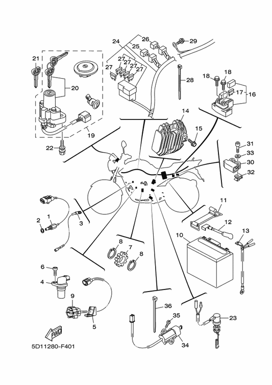 Yamaha 90201-04804 Washer, Plate — shown on the Electrical 1 parts diagram