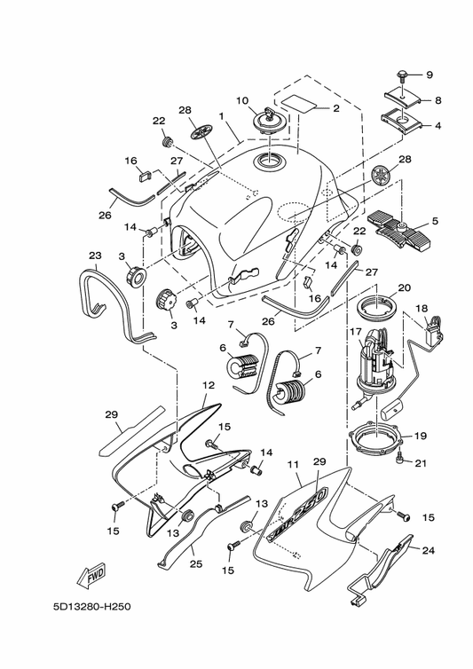 Yamaha 9131M-05010 Bolt — shown on the Fuel Tank parts diagram
