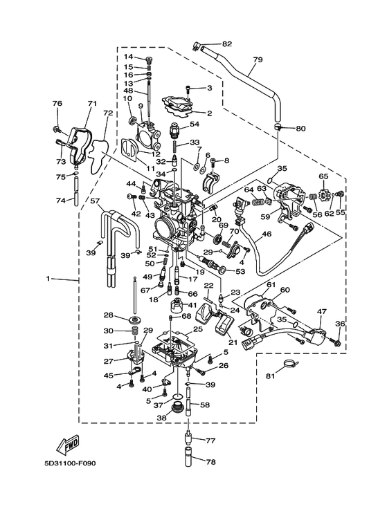 Yamaha 5TG-24311-10 Pipe, Fuel 1 — shown on the Carburetor parts diagram