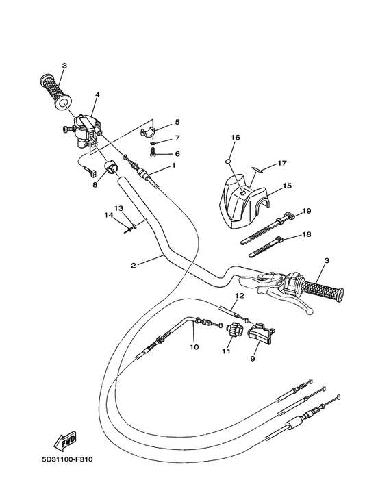 Yamaha 5D3-26124-00 Protector, Handlebar — shown on the Steering Handle & Cable parts diagram