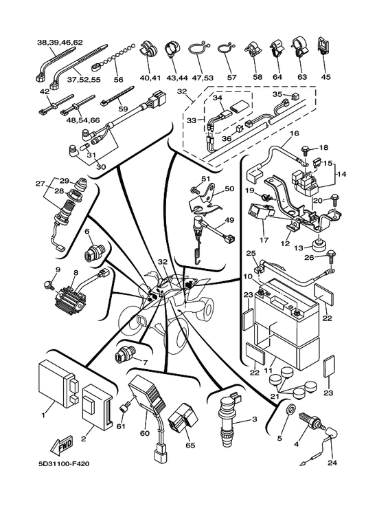 Yamaha 5D3-82590-00 Wire Harness Assy — shown on the Electrical 1 parts diagram