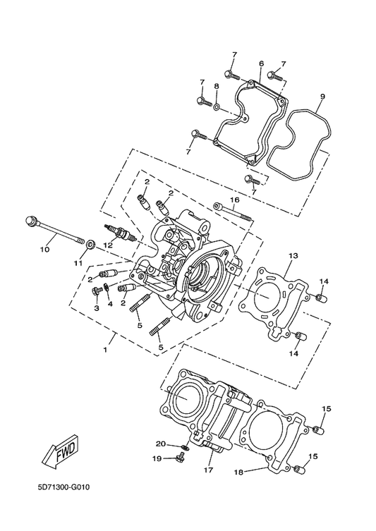 Yamaha 1B9-E1181-01 Gasket, Cylinder Head 1 — shown on the Cylinder Head parts diagram