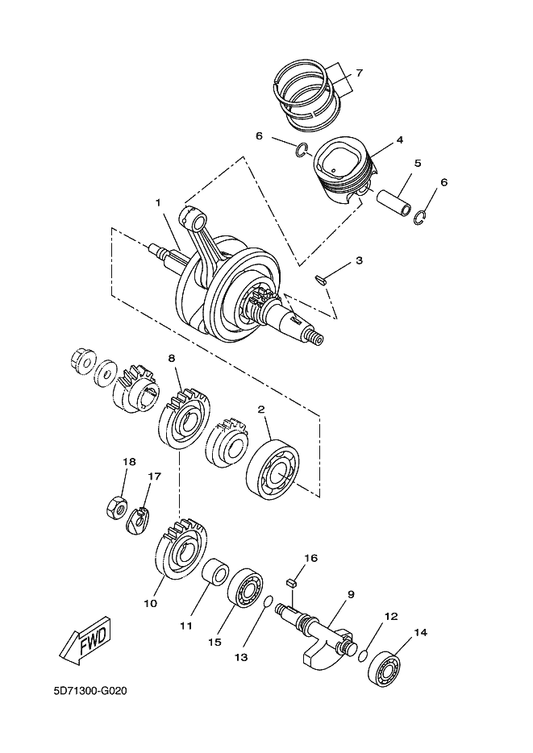 Yamaha 90280-03X00 Key, Woodruff — shown on the Crankshaft & Piston parts diagram