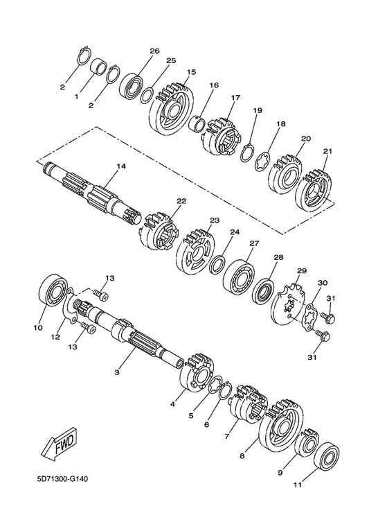 Yamaha 3C1-E7121-00 Gear, 2Nd Pinion (16T) — shown on the Transmission parts diagram