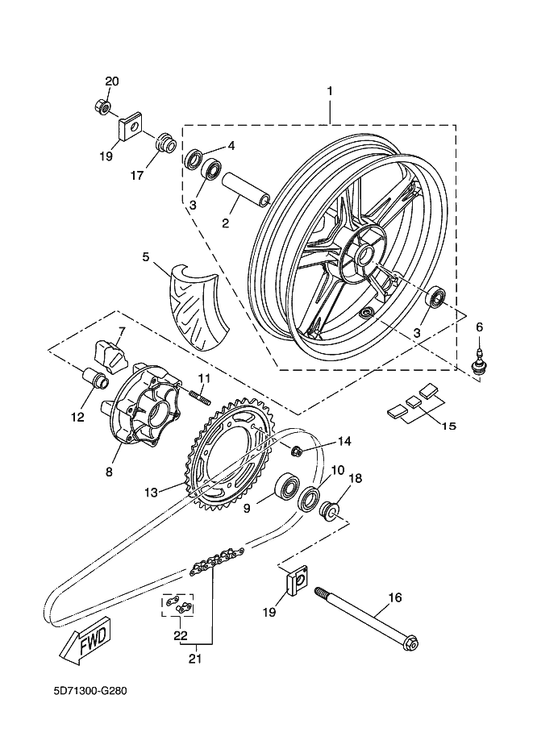 Yamaha 93106-22032 . Oil Seal — shown on the Rear Wheel parts diagram
