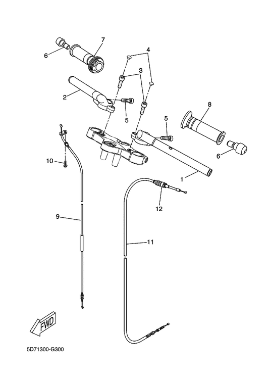 Yamaha 5D7-F6240-00 Grip Assy — shown on the Steering Handle & Cable parts diagram