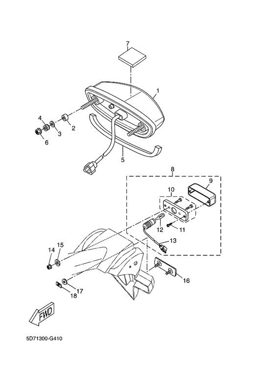 Yamaha 90170-06X03 Nut — shown on the Taillight parts diagram