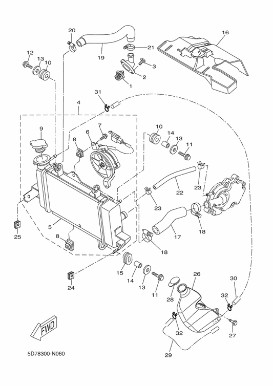Yamaha 5D7-E2467-02 Cover, Radiator — shown on the Radiator & Hose parts diagram