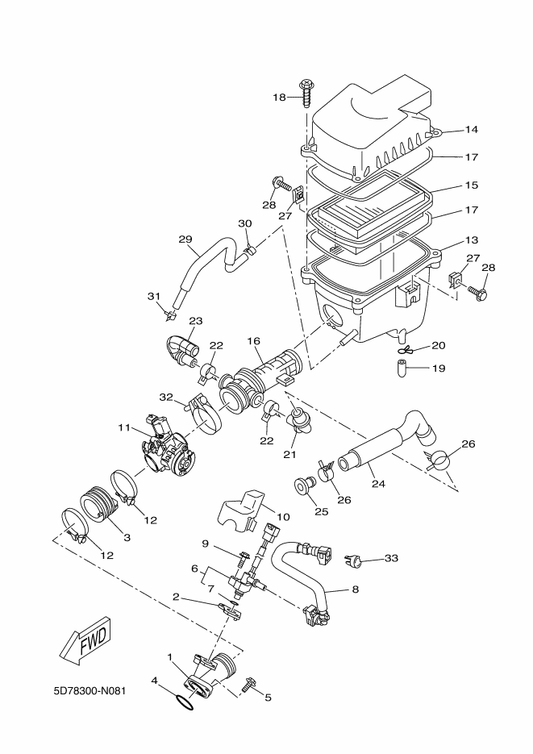 Yamaha 1PA-E3767-00 Cap, Injector — shown on the Intake parts diagram