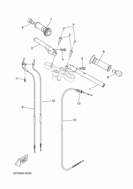 Yamaha 5D7-F6241-00 Grip — shown on the Steering Handle & Cable parts diagram