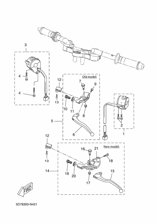 Yamaha 5D7-H3973-21 Switch, Handle 3 — shown on the Handle Switch & Lever parts diagram