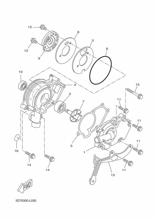 Yamaha 38B-E2443-00 Stay — shown on the Water Pump parts diagram