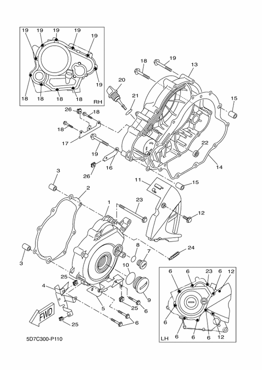 Yamaha 90105-06X26 Bolt, Flange — shown on the Crankcase Cover 1 parts diagram