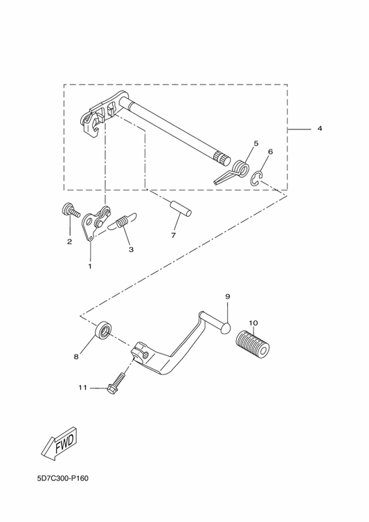 Yamaha 5D7-E8337-10 Spring — shown on the Shift Shaft parts diagram