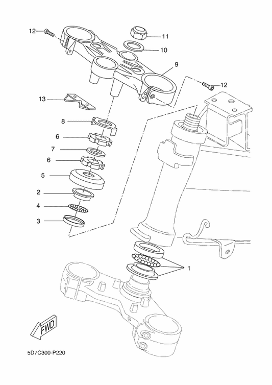 Yamaha 90176-22X00 Nut, Crown — shown on the Steering parts diagram
