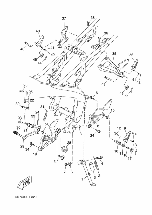 Yamaha 90105-08X29 Bolt, Flange — shown on the Stand & Footrest parts diagram