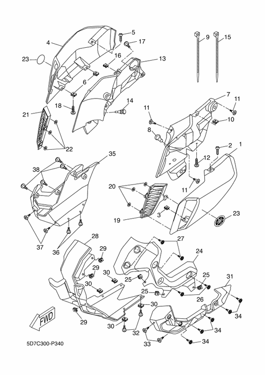 Yamaha 5D7-F8395-40-P0 Cover, Under 2 — shown on the Cowling 1 parts diagram