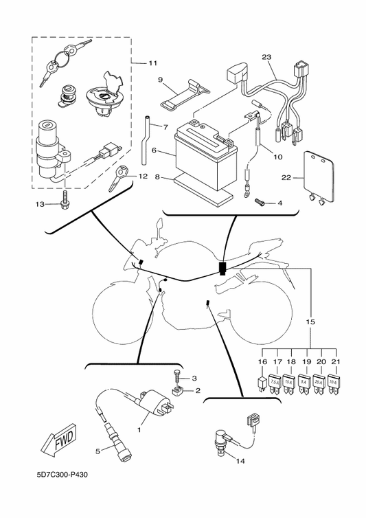 Yamaha 5D7-H2116-21 Wire, Minus Lead — shown on the Electrical 1 parts diagram