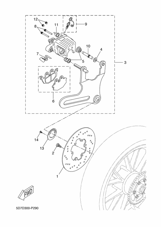 Yamaha 5D7-F5917-10 . Boot, Caliper — shown on the Rear Brake Caliper parts diagram
