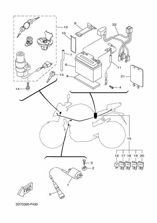Yamaha 5D7-H2590-41 Wire Harness Assy — shown on the Electrical 1 parts diagram