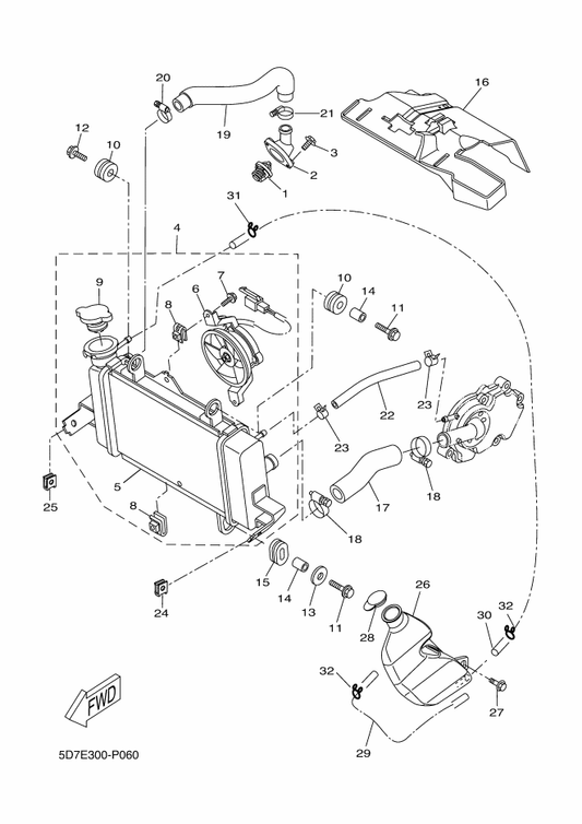 Yamaha 5ST-E2462-00 . Cap, Radiator — shown on the Radiator & Hose parts diagram