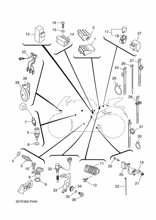 Yamaha 3TJ-81960-02 Rectifier & Regulator Assy — shown on the Electrical 2 parts diagram