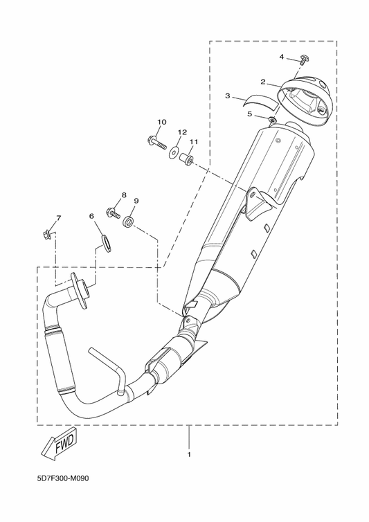 Yamaha 9581L-08035 Bolt, Flange — shown on the Exhaust parts diagram
