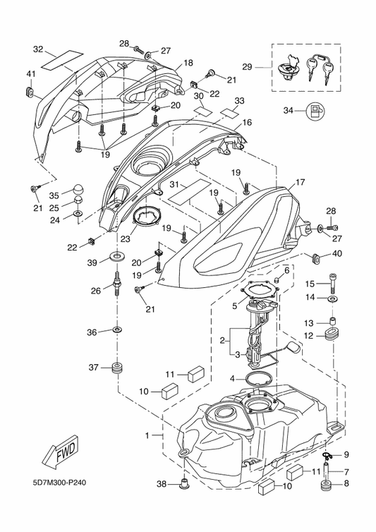 Yamaha 5D7-F4129-10-P1 Cover, Side 1 — shown on the Fuel Tank parts diagram