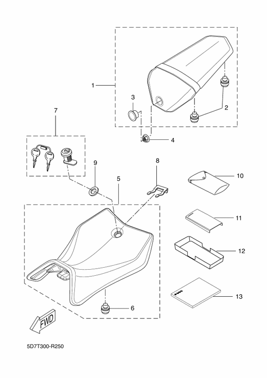 Yamaha 5D7-F4723-10 . Damper, Seat — shown on the Seat parts diagram