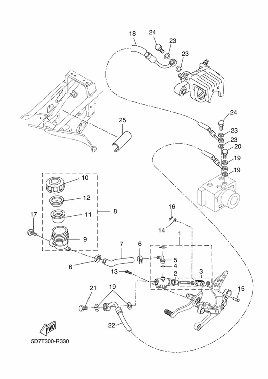 Yamaha 5D7-F583H-00 . Boot — shown on the Rear Master Cylinder parts diagram