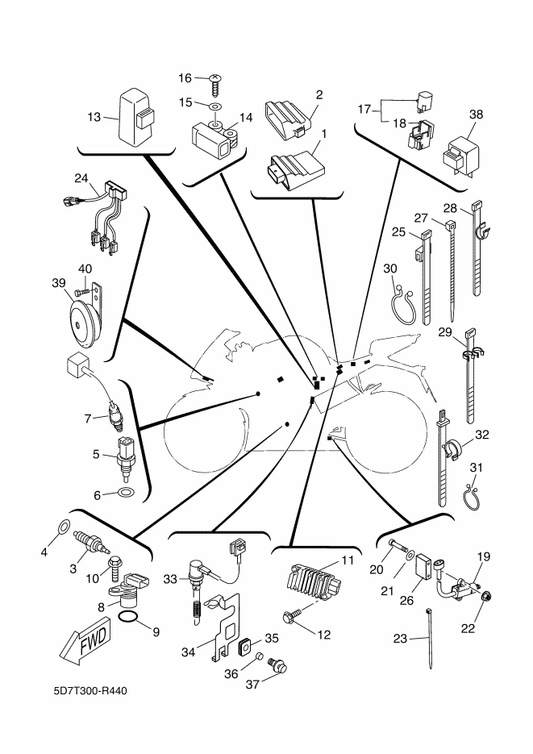 Yamaha 5D7-H591A-21 Engine Control Unit Assy — shown on the Electrical 2 parts diagram