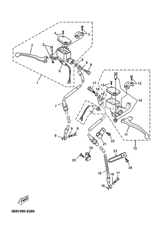 Yamaha 4SB-H3945-00 . Bolt, Lever — shown on the Front Master Cylinder parts diagram