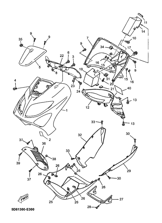 Yamaha 5D8-F8311-00-P0 Leg Shield 1 — shown on the Leg Shield parts diagram