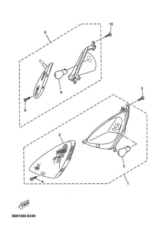 Yamaha 5D8-H3310-00 Front Flasher Light Assy 1 — shown on the Flasher Light parts diagram