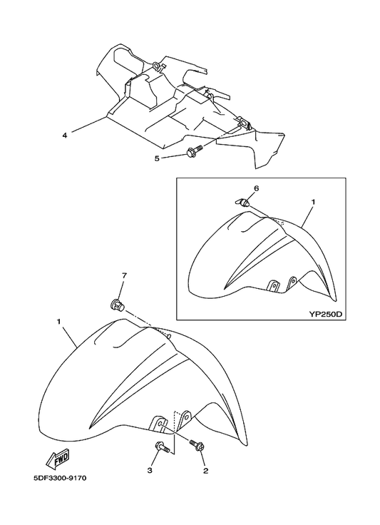 Yamaha 4HC-21552-00 Fender, Inner — shown on the Fender parts diagram