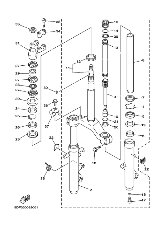 Yamaha 4HC-23126-30 . Tube, Outer (Left) — shown on the Steering parts diagram