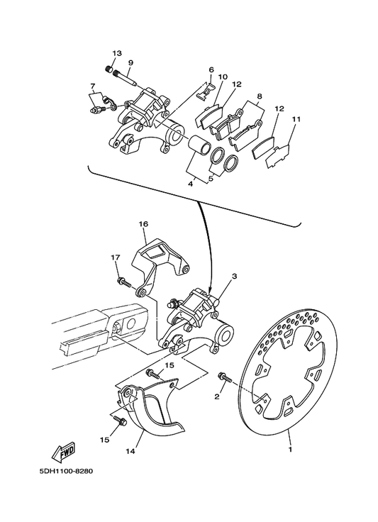 Yamaha 4GY-27491-00 Protector — shown on the Rear Brake Caliper parts diagram