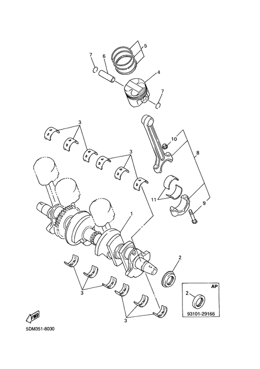 Yamaha 4JH-11603-00 Piston Ring Set (Std) — shown on the Crankshaft & Piston parts diagram
