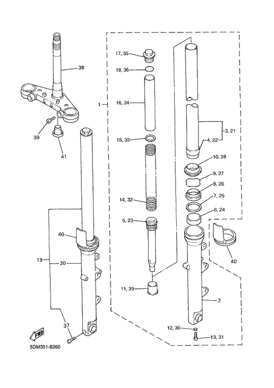 Yamaha 4YR-23118-00 . Spacer — shown on the Front Fork parts diagram