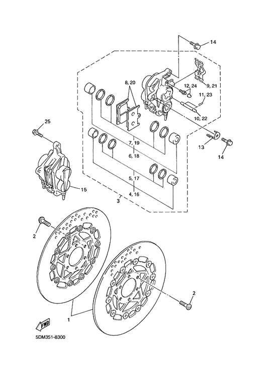 Yamaha 4HM-2581T-11 Disc Brake Assy — shown on the Front Brake Caliper parts diagram