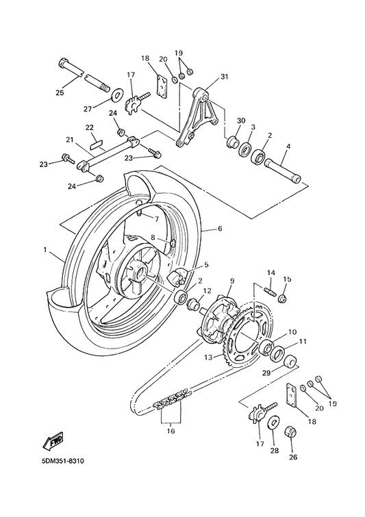 Yamaha 2GH-25389-00 Puller, Chain 2 — shown on the Rear Wheel parts diagram
