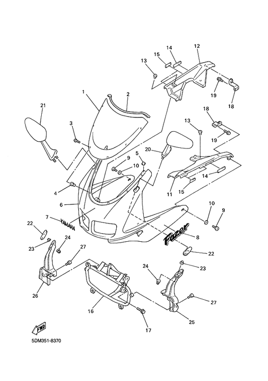 Yamaha 4YR-28356-00 Stay 1 — shown on the Cowling 1 parts diagram