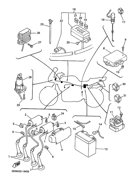 Yamaha 5DM-82370-00 Plug Cap Assy — shown on the Electrical 1 parts diagram